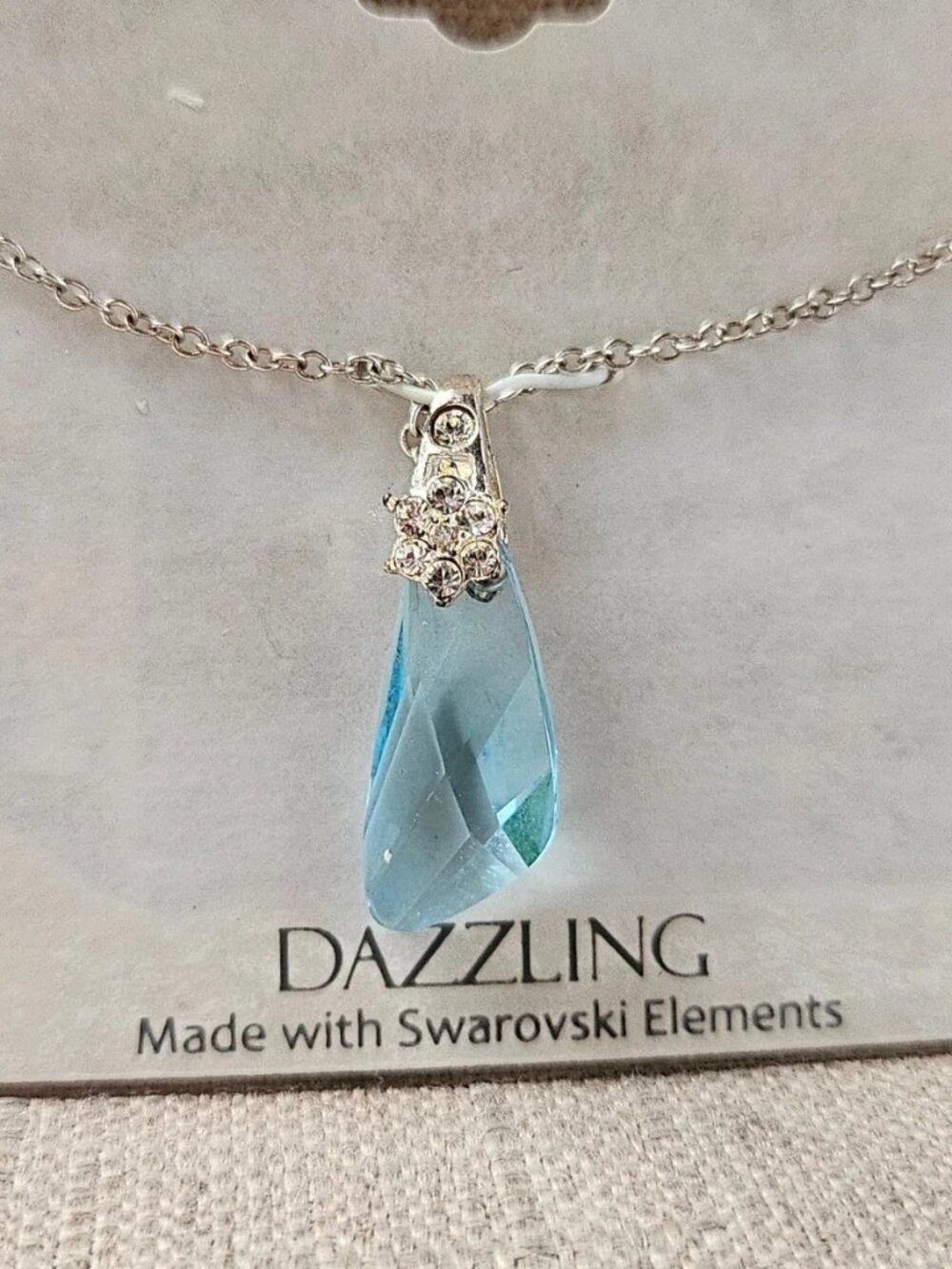 Dazzling Women Necklace Blue Crystal Made W/ Swarovski Element Silver Tone Chain
